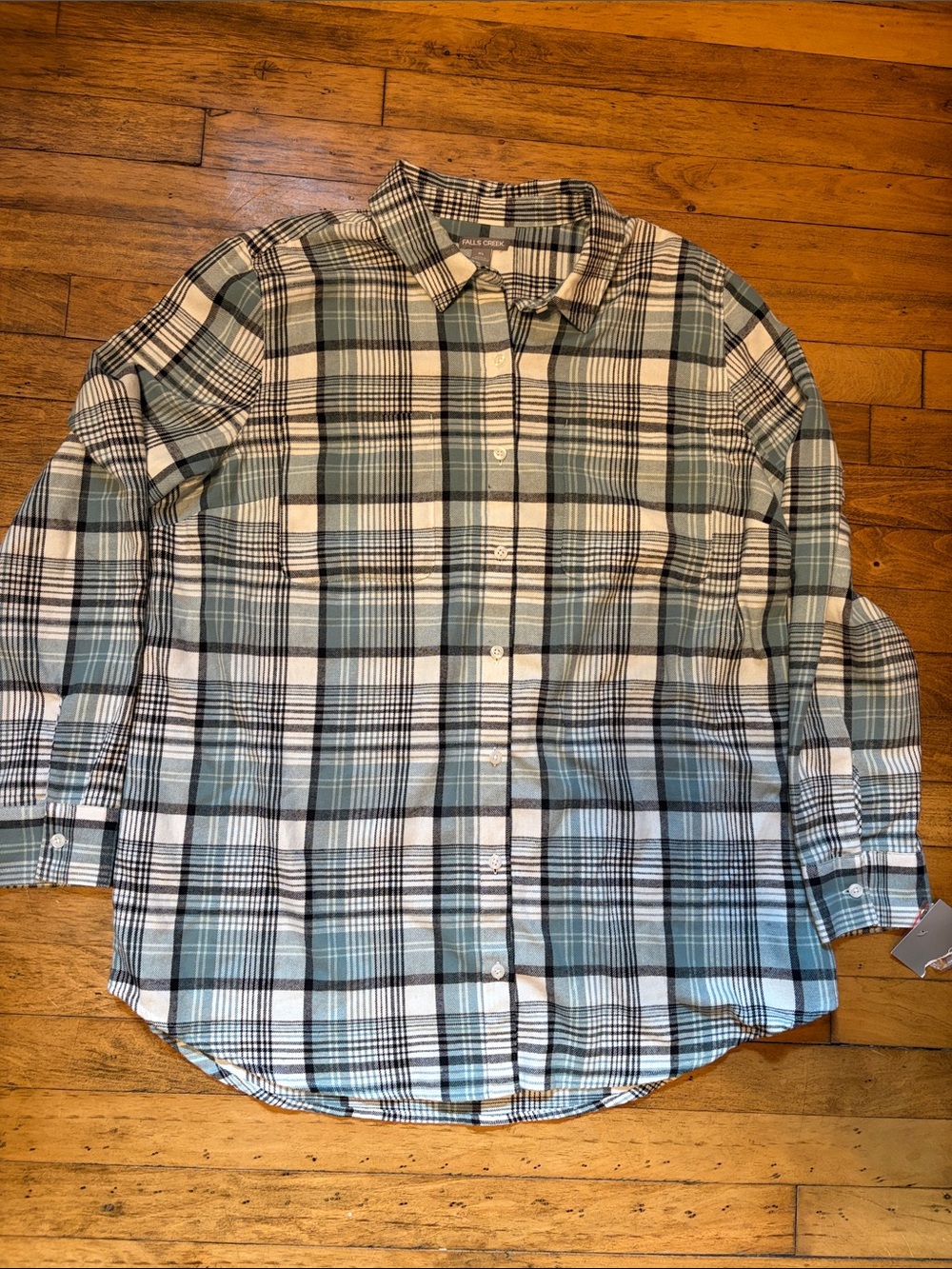 Classic Plaid Flannel Long-Sleeve Shirt in Light Mint/Teal/Green, White, Black.